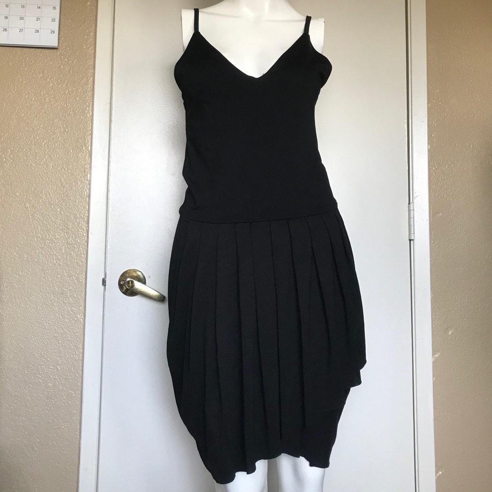Front Pleated Hi-Low Fitted Black Dress by Kelly